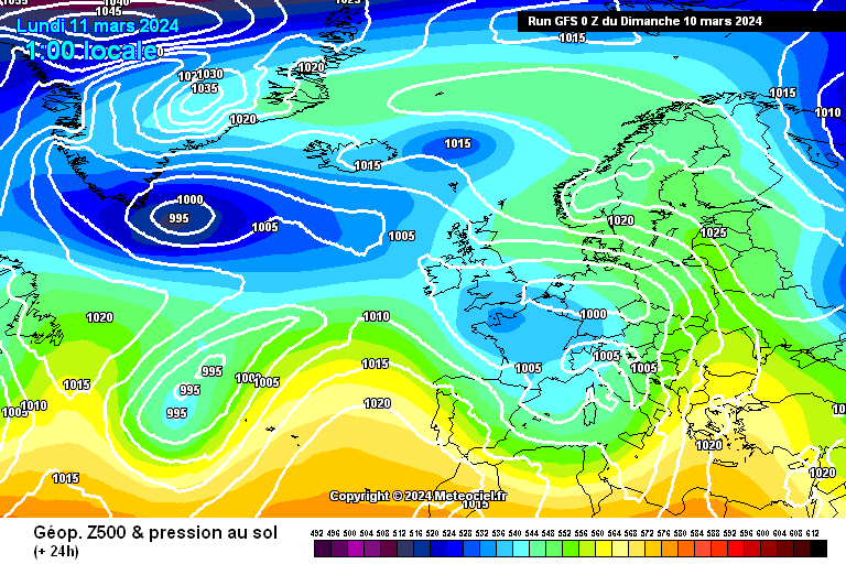 Tempo na Semana 11 a 17 de Março - A Primavera está de regresso, mas... Pressão e geopotencial esta semana GFS
