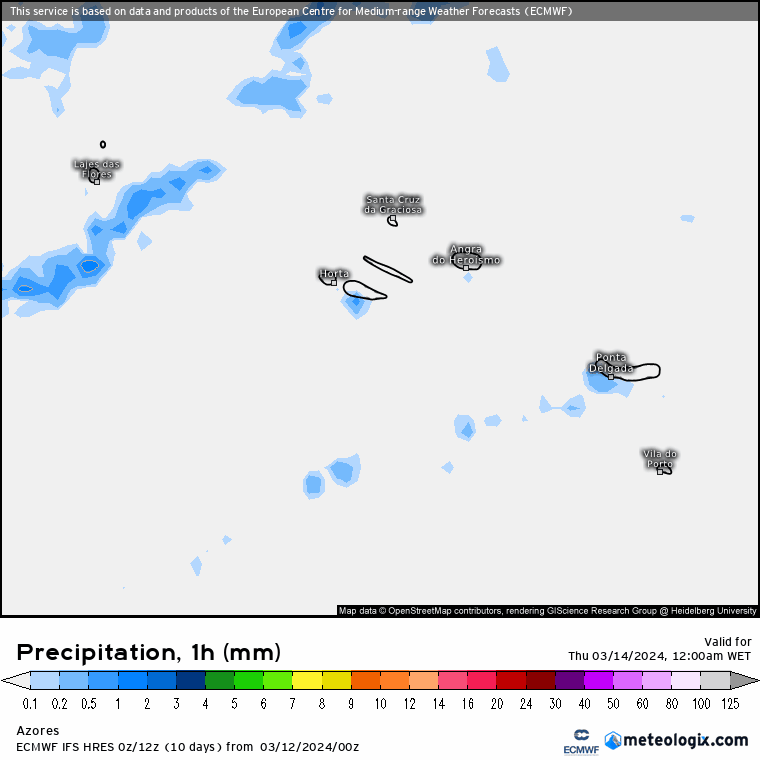 Tempo na Quinta, 14 de Março de 2024 - Chove, novamente - saiba onde! Chuva nos Açores na Quinta - ECMWF