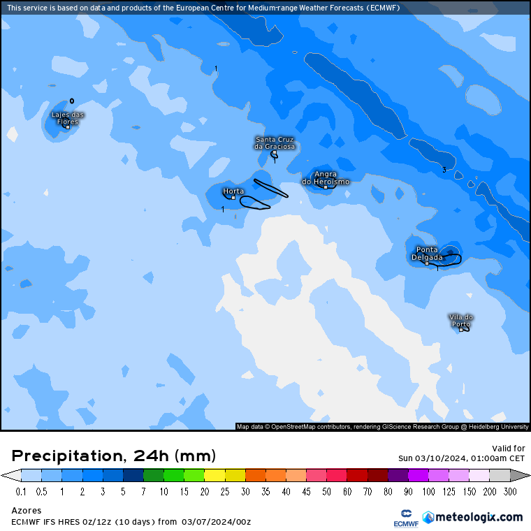 Tempo no Sábado, 9 de Março de 2024 - Temporal de Vento, Chuva, Neve e Mar Chuva nos Açores no Sábado