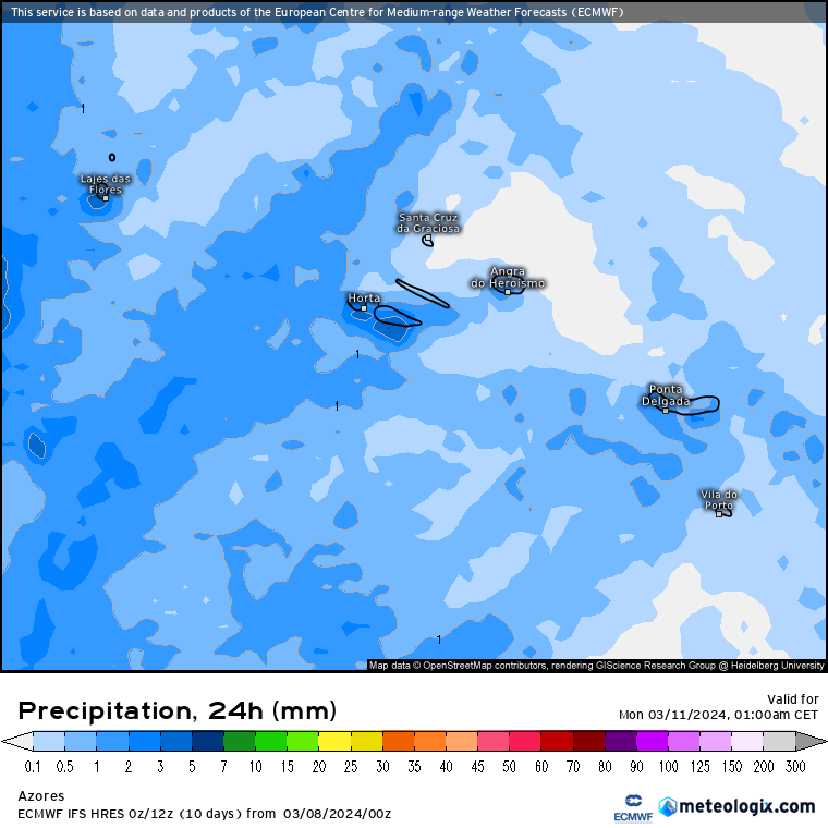 Chuva nos Açores no Domingo 10 de Março