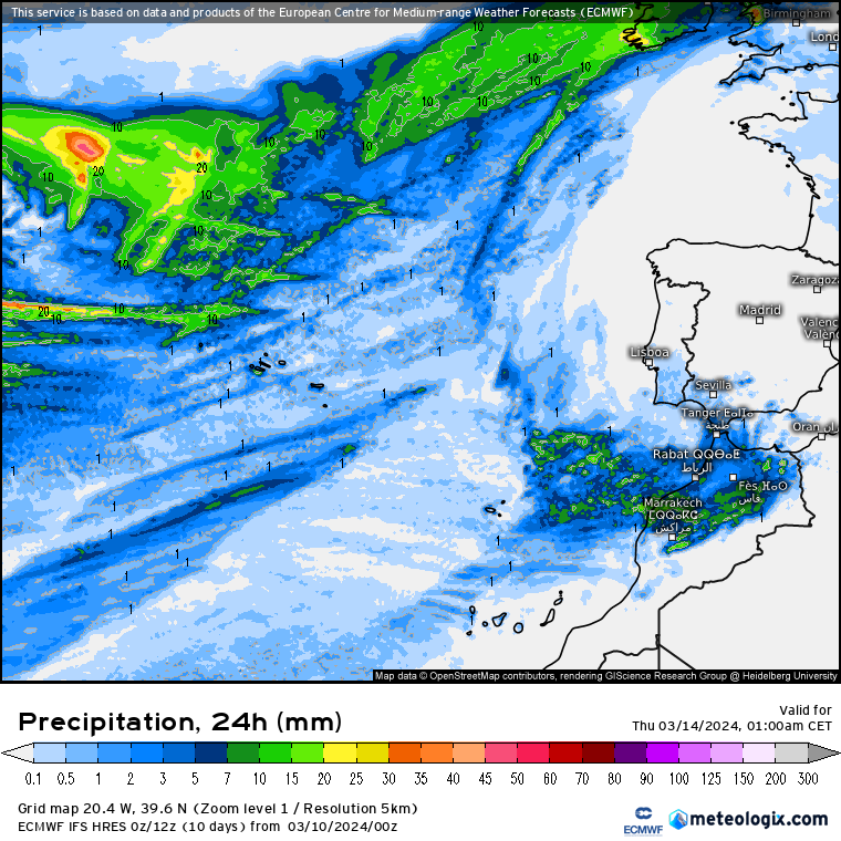 Tempo na Semana 11 a 17 de Março - A Primavera está de regresso, mas... Previsão de chuva Portugal Quarta dia 13 de Março