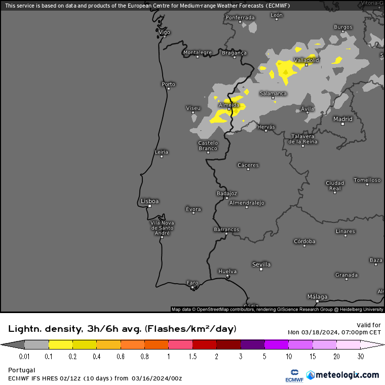 Tempo na Segunda, 18 de Março de 2024 - Trovoadas de Primavera... e calor! Trovoadas na Segunda - ECMWF