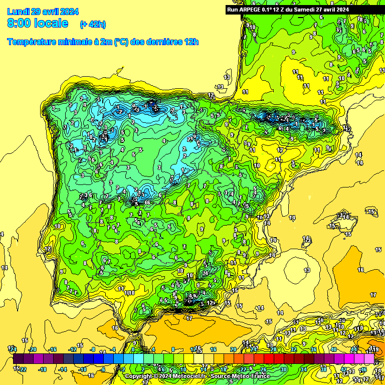 Tempo na Segunda, dia 29 de Abril de 2024 - Muda o tempo, mas há mais frentes a caminho... Temperaturas na Segunda, ARPEGE