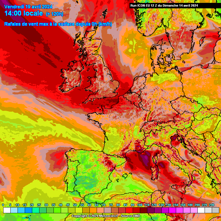 Depressão Renata - Segunda e Terça, 15-16 de Abril - Do Verão ao Inverno em 24h em alguns países Europeus Vento máximo Europa até Terça