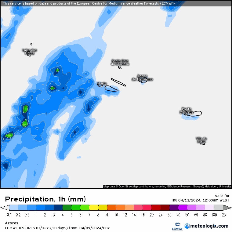 Tempo na Quinta, 11 de Abril de 2024 - Tempo de Verão com 30ºC Chuva nos Açores