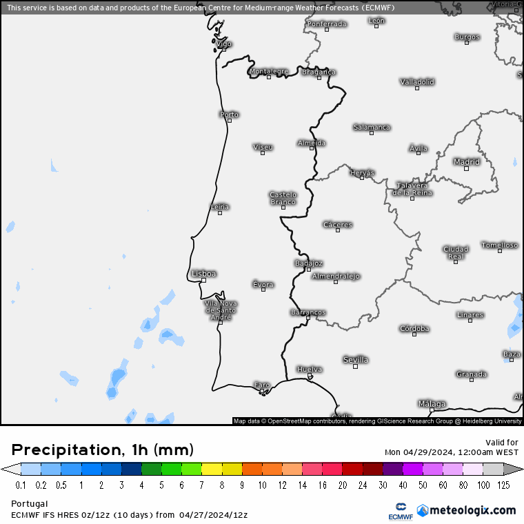 Tempo na Segunda, dia 29 de Abril de 2024 - Muda o tempo, mas há mais frentes a caminho... Precipitação ECMWF