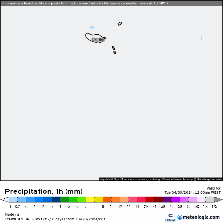 Precipitação na Madeira, chuva na Terça, 30 de Abril