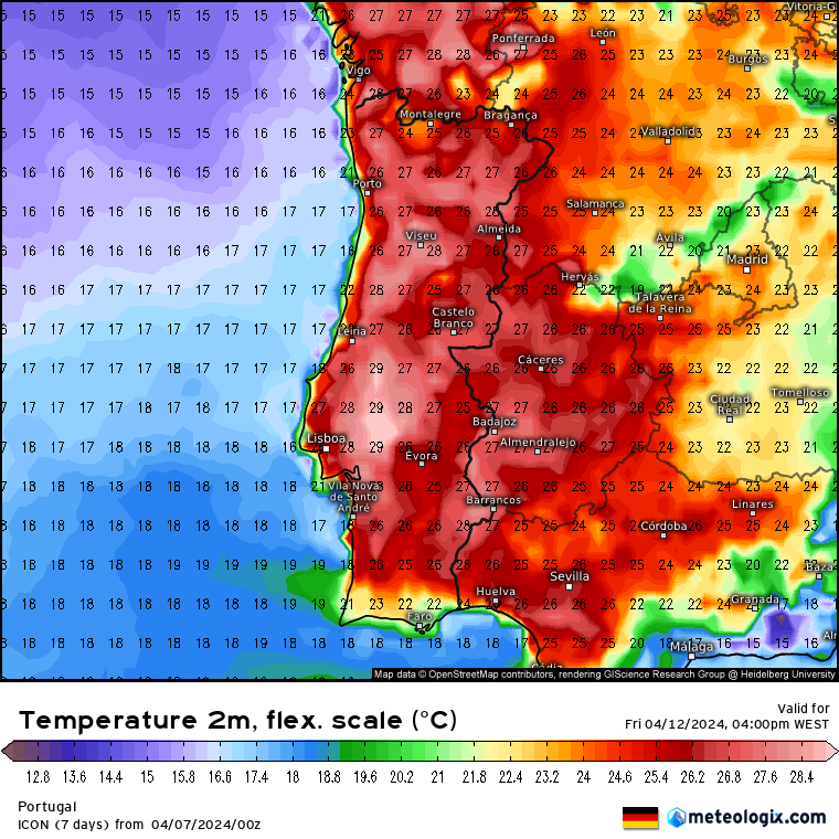 Tempo esta semana - 8 a 14 de Abril - Frio e geada no início, Verão logo a seguir! - Previsão completa Máximas na Sexta, dia 12, modelo ICON