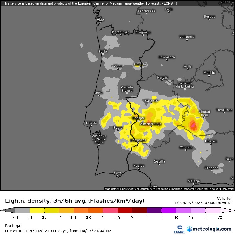 Instabilidade, com aguaceiros e trovoadas - ECMWF