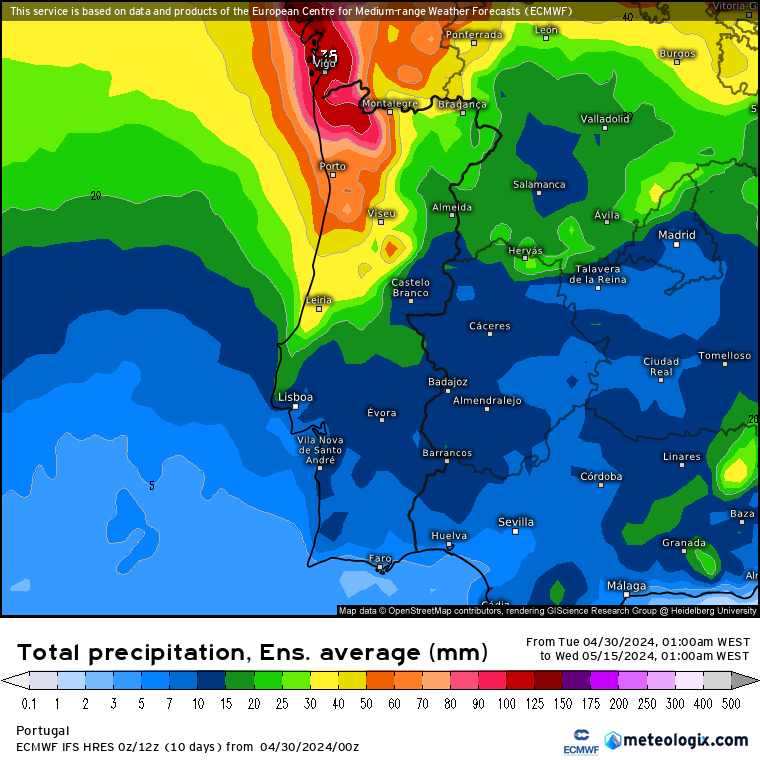 Chuva até 15 de Maio - ECMWF
