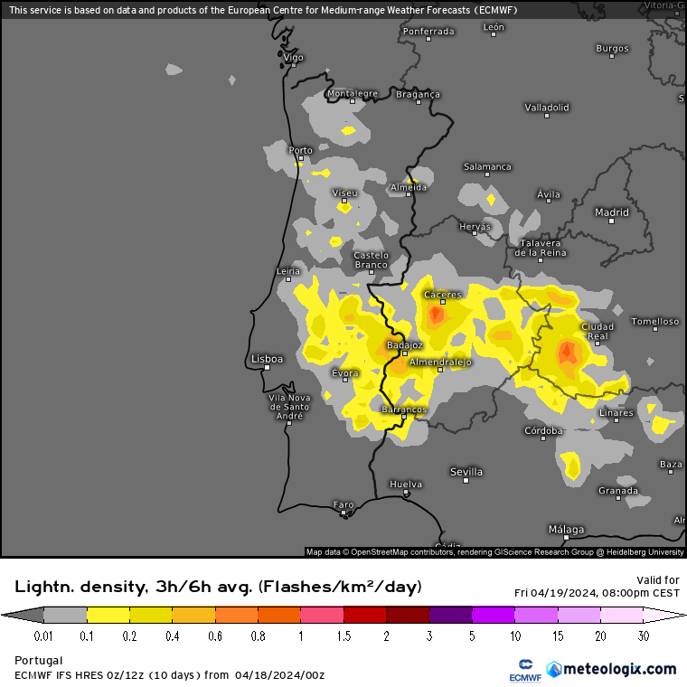 TROVOADA FORTE com GRANIZO entre dias 18 e 21 de Abril - Saiba onde! - Previsão detalhada Previsão de trovoadas no Sábado, ECMWF
