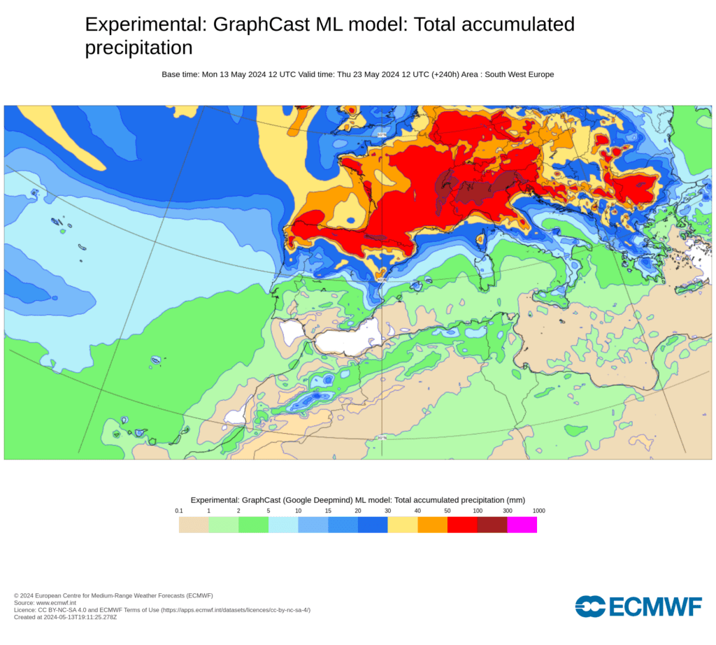 GraphCast - previsão de precipitação acumulada