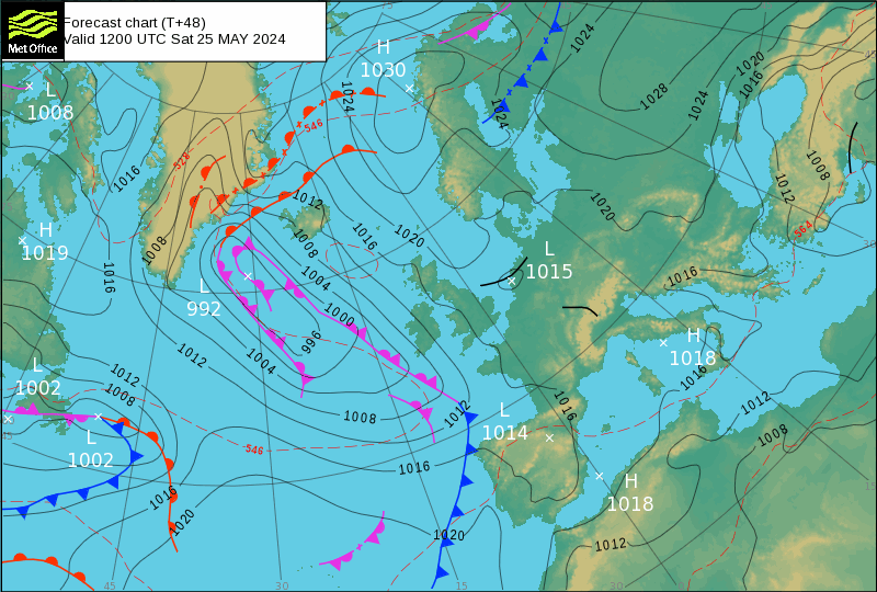 Tempo no Sábado, 25 de Maio - Volta a mudar o tempo, com mais nuvens e até chuva em alguns locais... Tempo no Sábado - Previsão MetOffice
