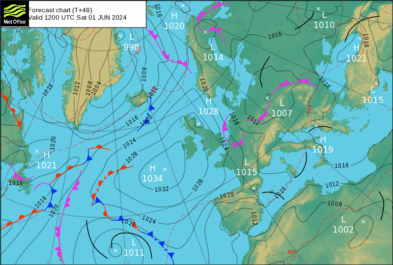 Tempo no Sábado, 1 de Junho - Previsão METOFFICE