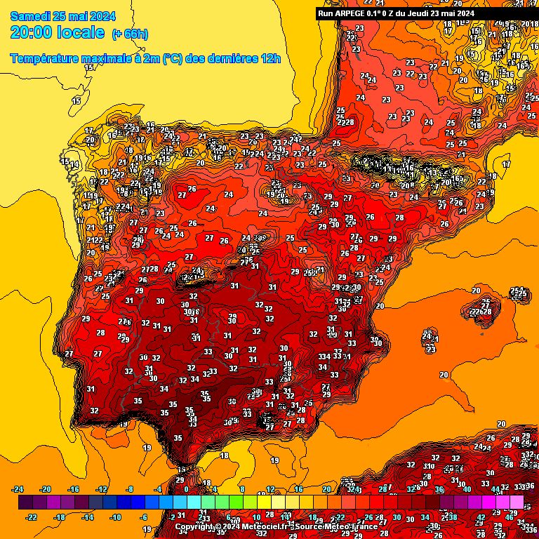 Temperaturas máximas no Sábado