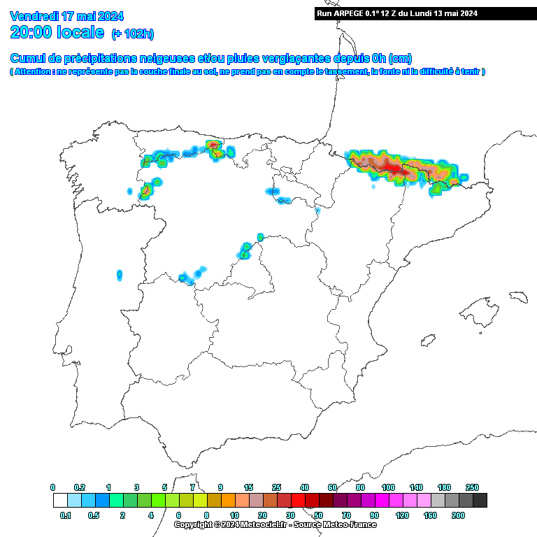Neve nas Serras em Maio - previsão próximos dias, ARPEGE