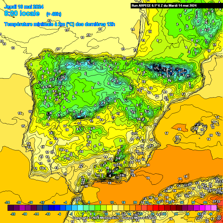 Tempo na Quinta, 16 de Maio de 2024 - Continuamos sob influência de uma depressão - saiba os detalhes Temperaturas na Quinta - previsão do modelo ARPEGE