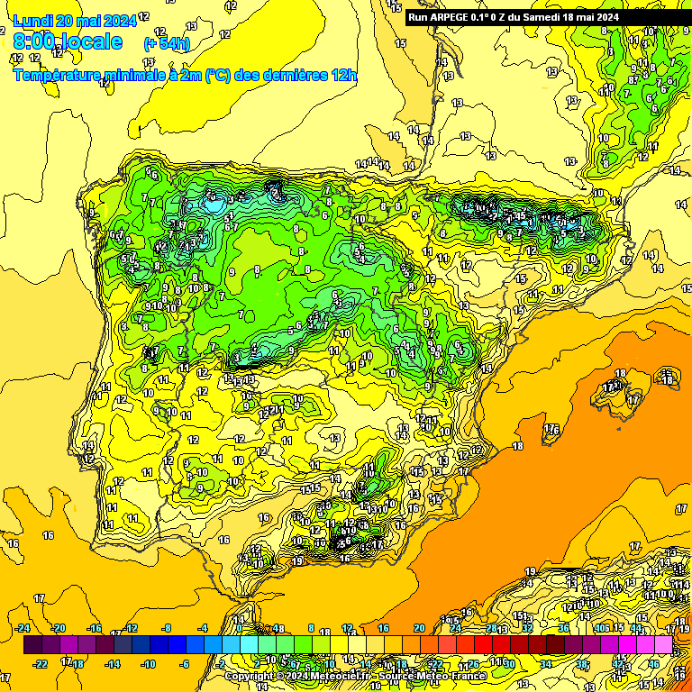 Tempo na Segunda, 20 de Maio 2024 - Tempo mais seco, finalmente - mudança, mas temporária.... Temperaturas na Segunda, previsão ARPEGE