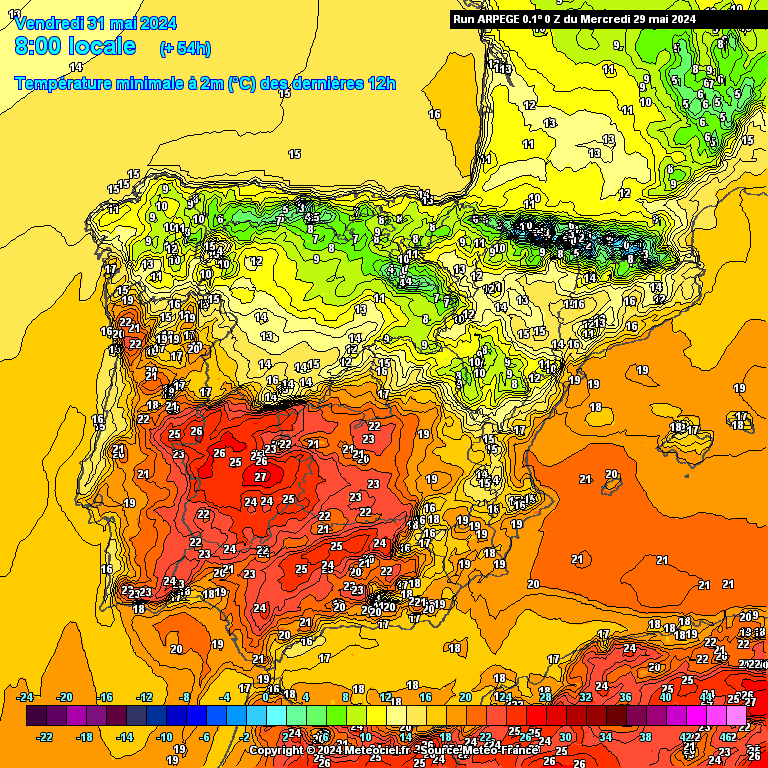 Temperaturas na Sexta, 31 de Maio, ARPEGE