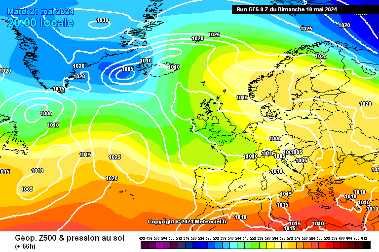 Pressão e geopotencial Terça 21 de Maio - ECMWF