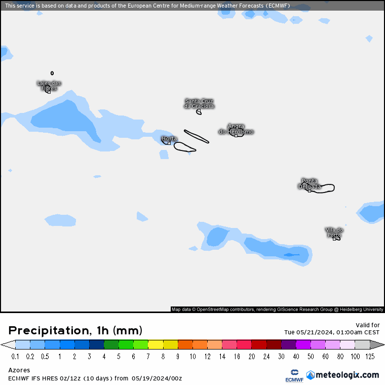 Chuva na Terça 21 de Maio Açores ECMWF