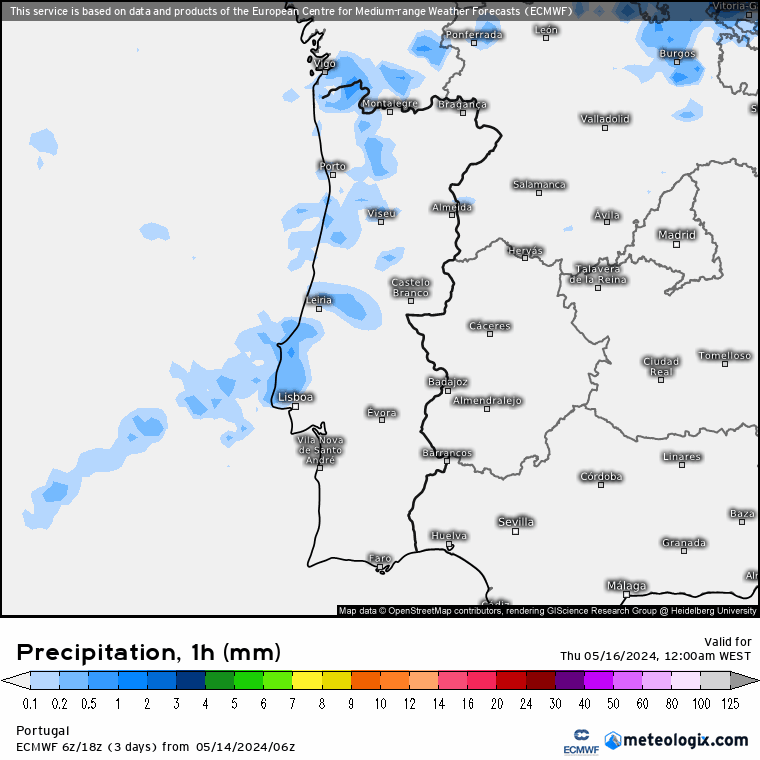Tempo na Quinta, 16 de Maio de 2024 - Continuamos sob influência de uma depressão - saiba os detalhes Chuva Quinta 16 de Maio