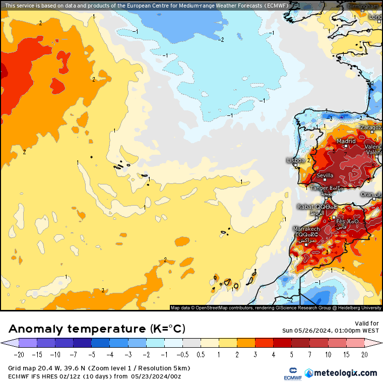 Temperaturas (Anomalia) Domingo, ECMWF