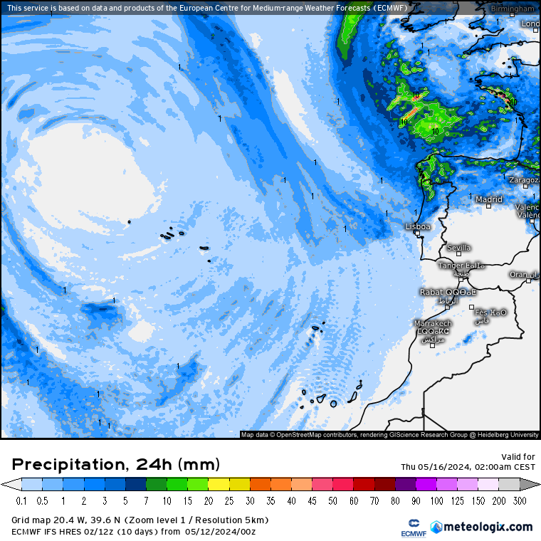 Precipitação na Quarta 15 de Maio - ECMWF