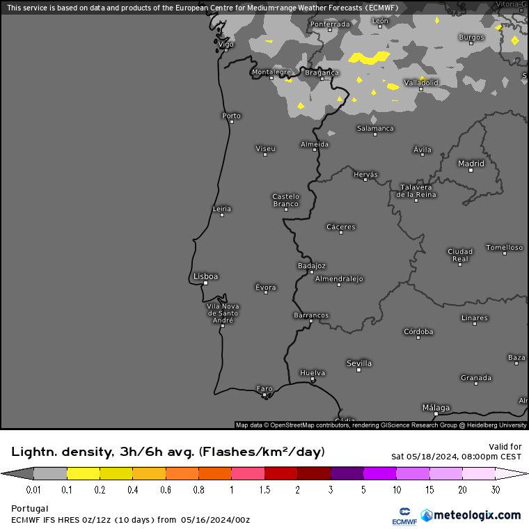Tempo no Sábado, 18 de Maio de 2024 - " Gota-fria " nas previsões - Maio ainda com cara de Março, exceto se vive no Sul! Trovoadas Sábado ECMWF