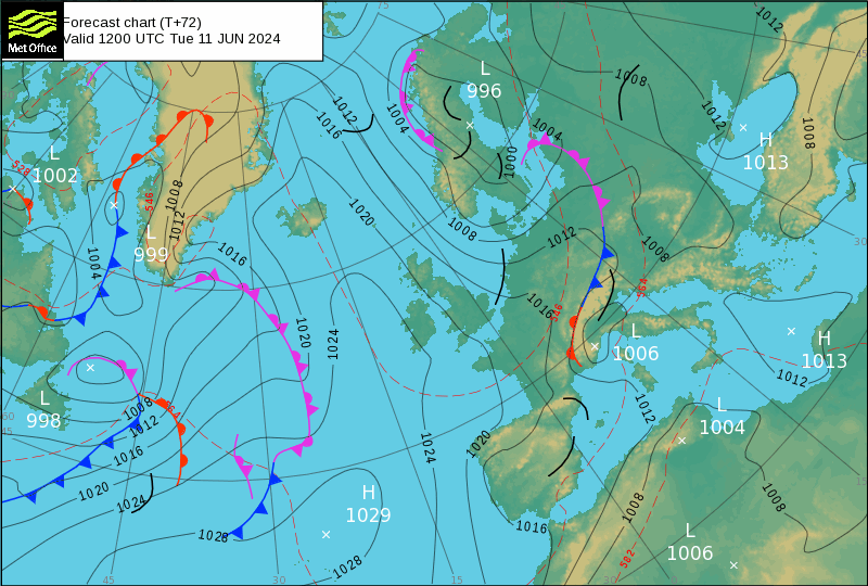 Tempo na Terça, 11 de Junho - Carta MetOffice