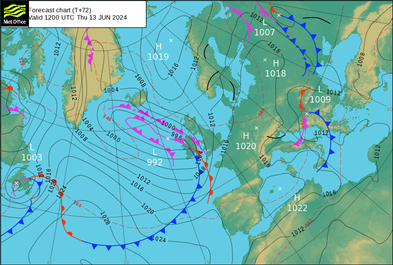 Tempo na Quinta - análise frontal, MetOffice