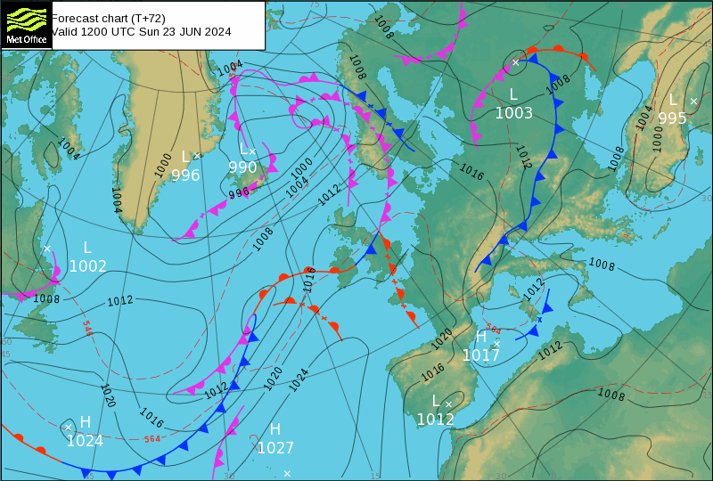 Tempo no Domingo, 23 de Junho - Carta de previsão frontal MetOffice