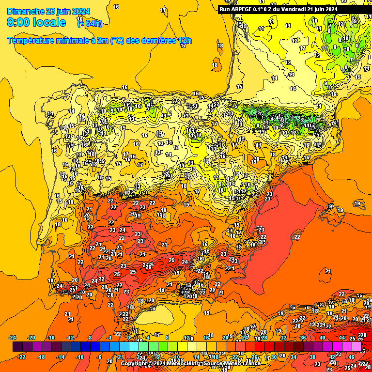 Temperaturas no Domingo, 23 de Junho