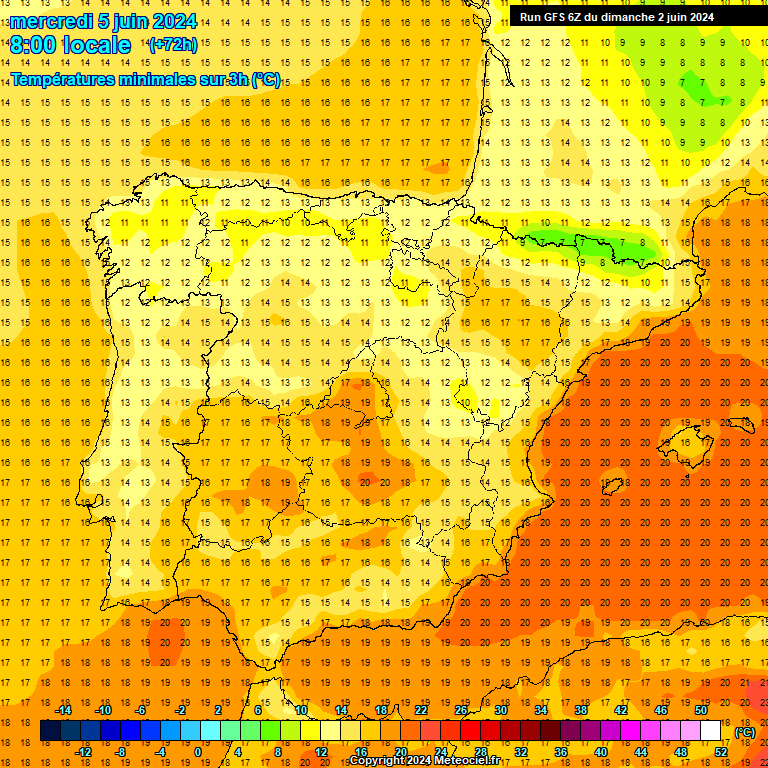 Tempo esta semana - 3 a 9 de Junho - Calor e possíveis trovoadas fortes (com granizo) - saiba com o que contar! Temperaturas na Quarta - GFS, 5 de Junho