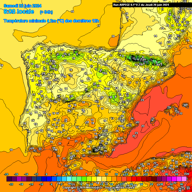 Temperaturas no Sábado, 22 de Junho