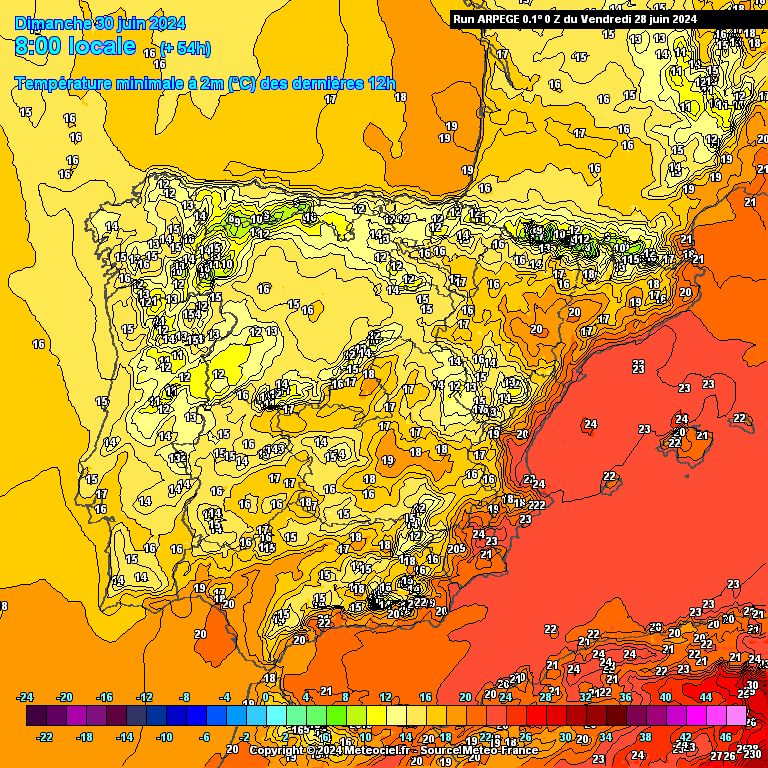 Temperaturas previstas para Domingo