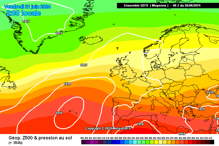 GEFS, média, para dia 21 de Junho (Pressão e geopotencial)