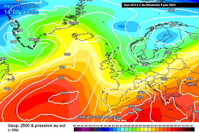 GFS - Pressão e geopotencial na Terça, dia 11 de Junho