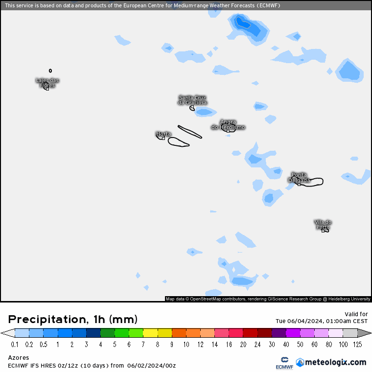 Precipitação nos Açores - Terça, 5 de Junho