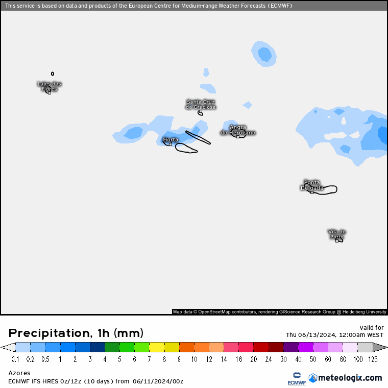 Chuva nos Açores na Quinta 13 de Junho