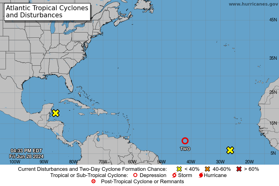 Ciclone Beryl - um furacão forte nas Caraíbas dentro de uns dias