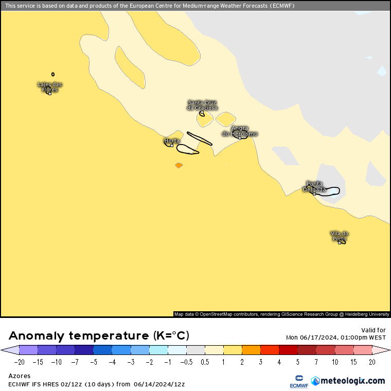 Tempo na Segunda, 17 de Junho - Frente fria e chuva persistente, com vento - saiba em que regiões! Anomalia de temperatura nos Açores