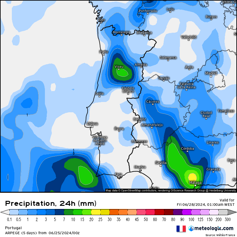 Tempo na Quinta, 27 de Junho - Depressão provoca chuva e trovoadas, com granizo - saiba em que regiões, e os detalhes! Aguaceiros e trovoada - previsão de precipitação para Quinta 27 de Junho