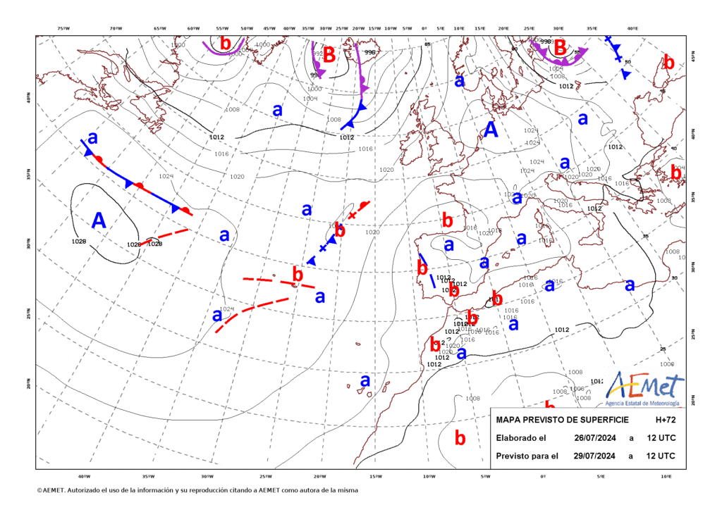 Tempo na Segunda, 29 de Julho - AEMET