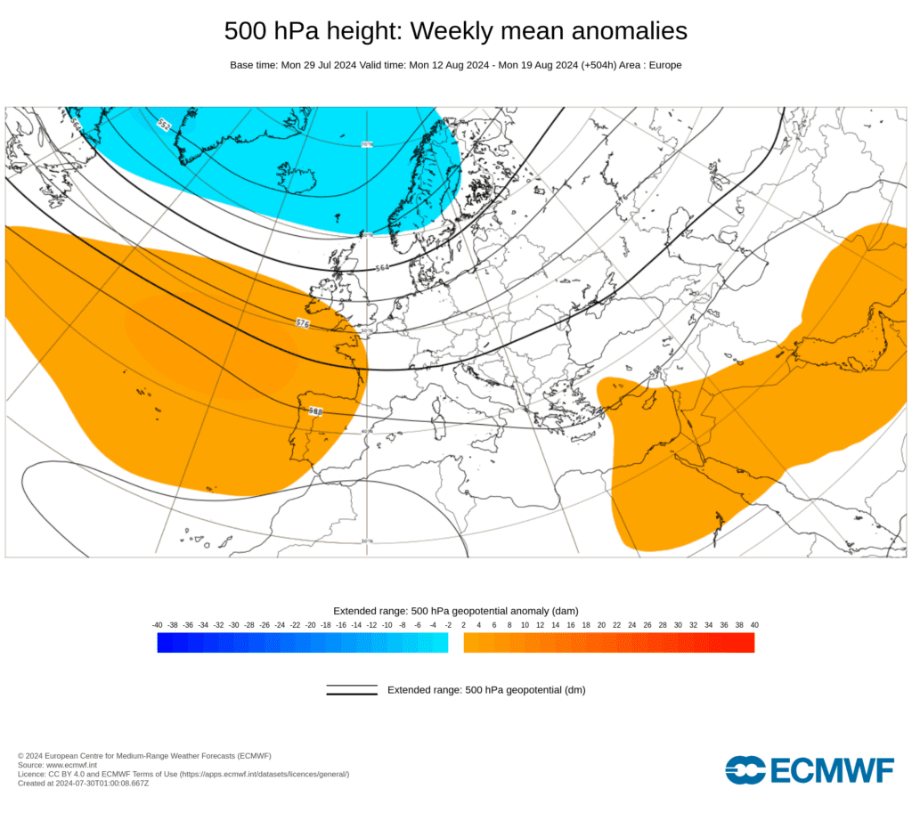 Tempo na Quinta, 1 de Agosto - Agosto entra com bastante vento, e descida das temperaturas - saiba a previsão completa! ECMWF, 12 a 19 de AGOSTO