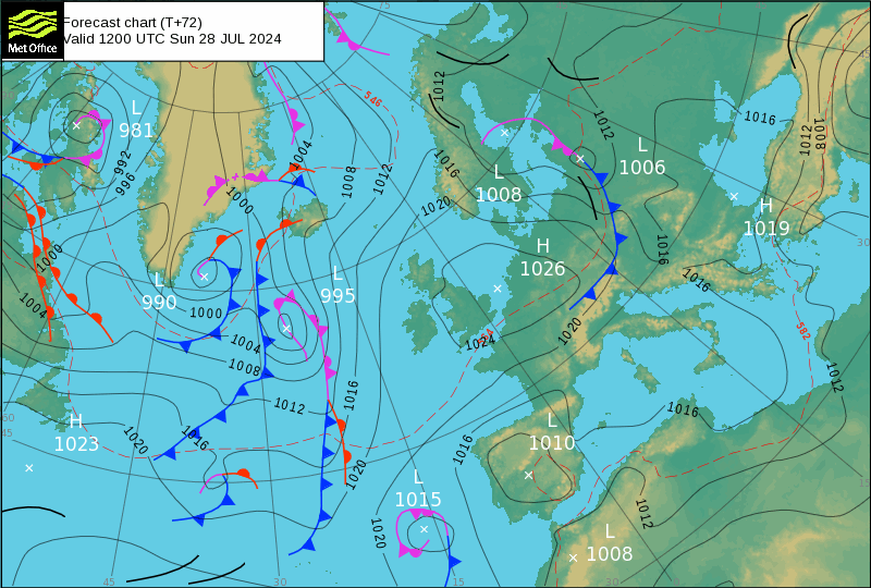 Tempo no Domingo 28 de Julho - Previsão MetOffice