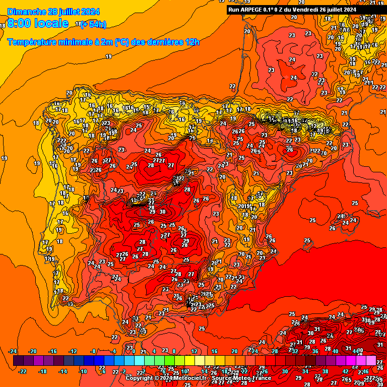 Temperaturas no Domingo, 28 de Julho