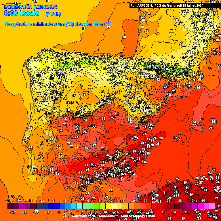 Tempo no Domingo, 21 de Julho - Regresso do tempo mais quente, com nortada. Virá uma onda de calor a caminho? Saiba como estará na sua região! Temperaturas no Domingo - Previsão ARPEGE