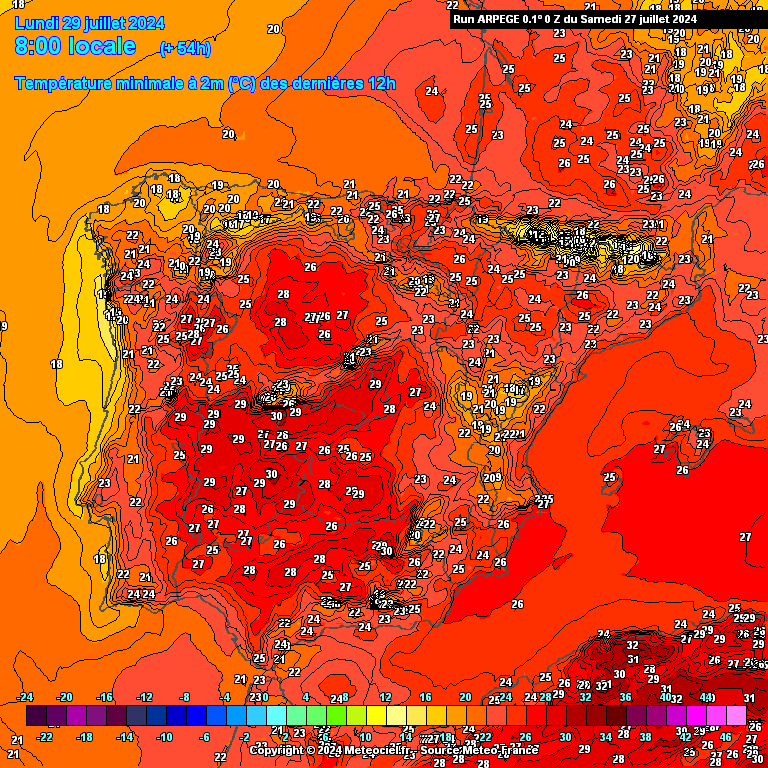 Temperatura na Segunda, 29 de Julho