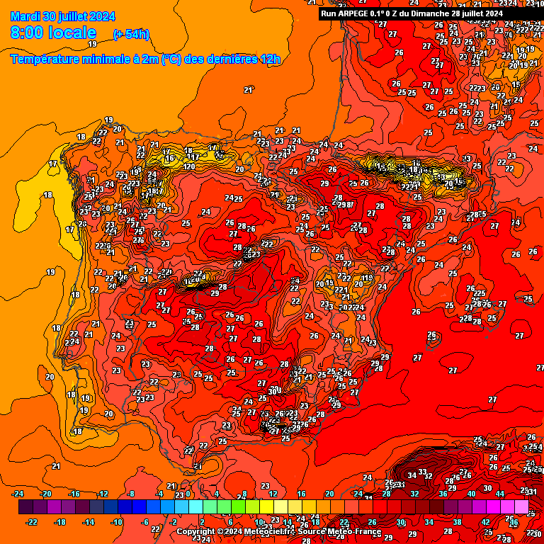 Temperaturas na Terça, 30 de Julho - ARPEGE